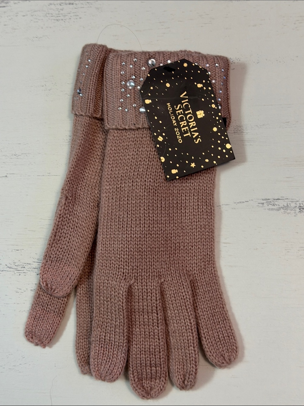 Victoria's Secret Dusty Rose Knit Gloves with Rhinestone Cuff